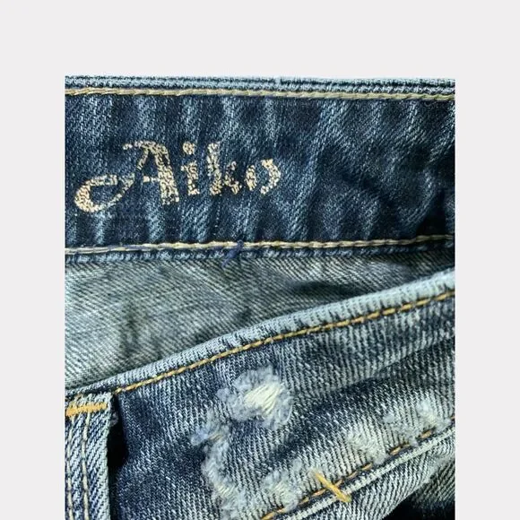 Silver Jeans Womens  28x32 Blue Aiko Flare Distressed‎ Whiskered Stretch Denim - Picture 6 of 16